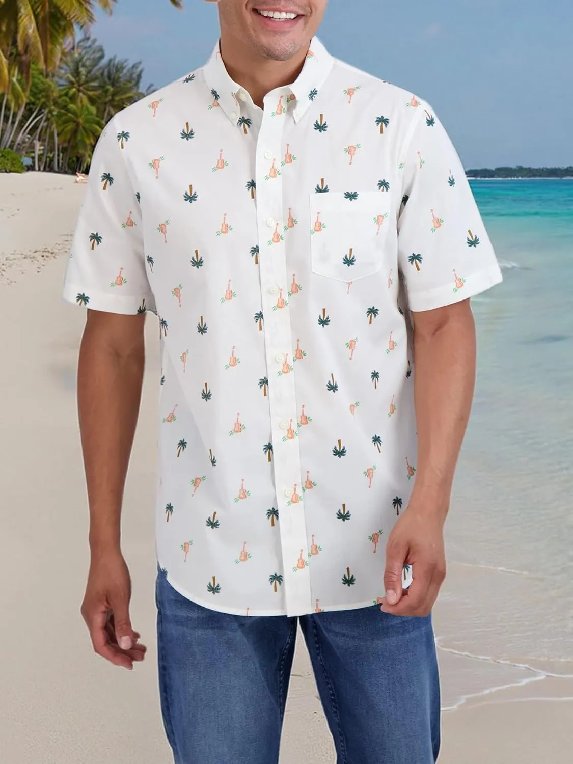 Chaps Men's Button-Down Shirt - Classic Woven Short Sleeve Formal Collared Shirt with Chest Pocket for Men (Sizes: S-XXL)