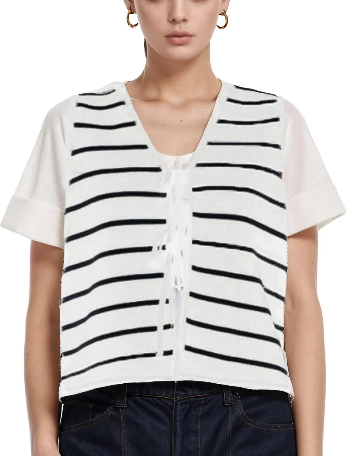 Chevara Womens Tie Front Knit Vest Top Sleeveless V Neck Cardigan Sweater Waistcoat