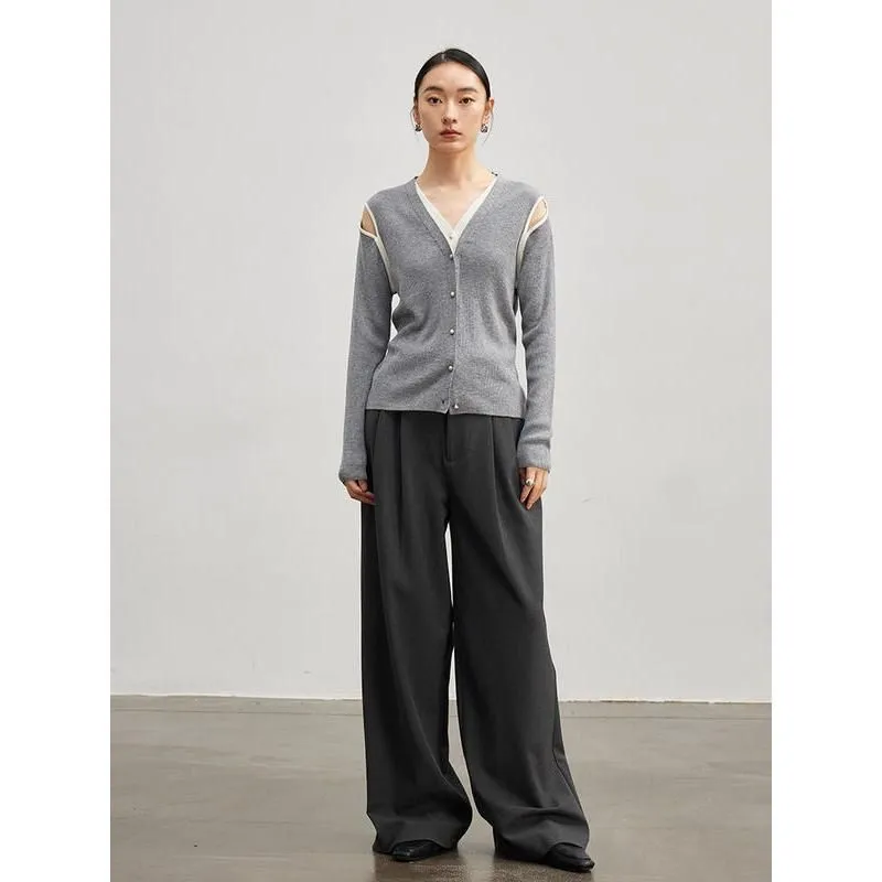 Chic Hollow Out Shoulder Wool Blend Cardigan