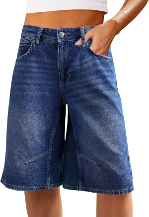 Cicy Bell Womens Summer Wide Leg Denim Shorts Casual Loose Mid Rise Jorts Bermuda Knee Length Jeans Shorts