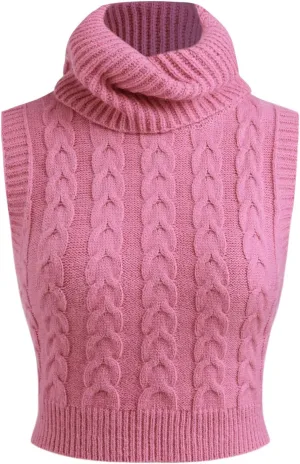 CIDER Womens Sleeveless Sweater Tops Turtle Necks Cable Knit Croped Vest Tank Top