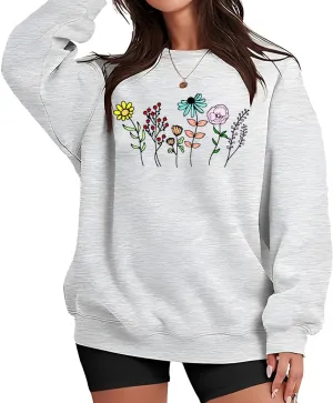 Consider How The Wildflowers Grow Crewneck Sweatshirts Women's Planting Flowers Christian Verse Pullover Top