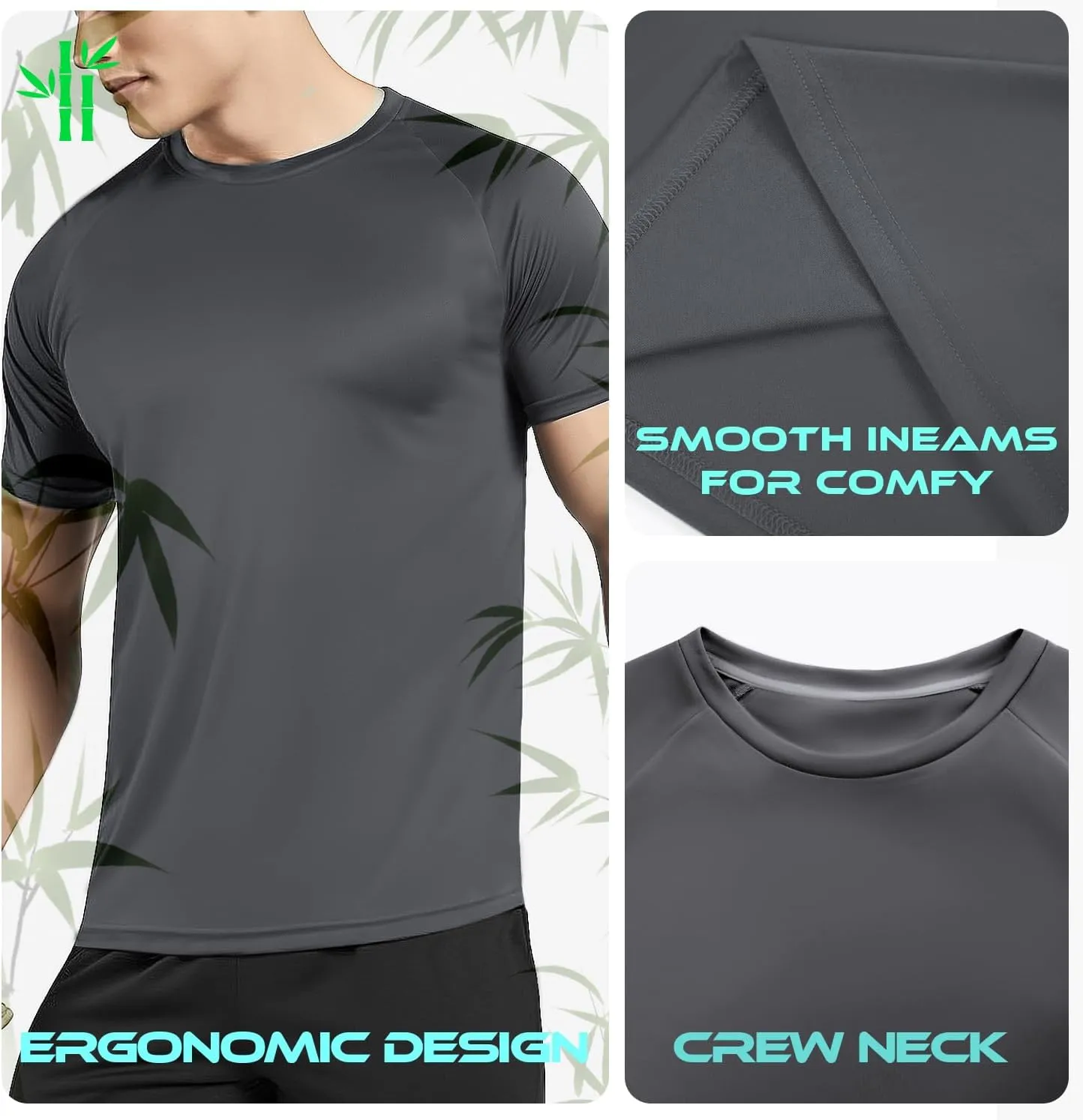 Cooling Bamboo Viscose Workout T Shirts for Men Short Sleeve Quick Dry Fit Gym Tee Moisture Wicking Athletic UPF50 