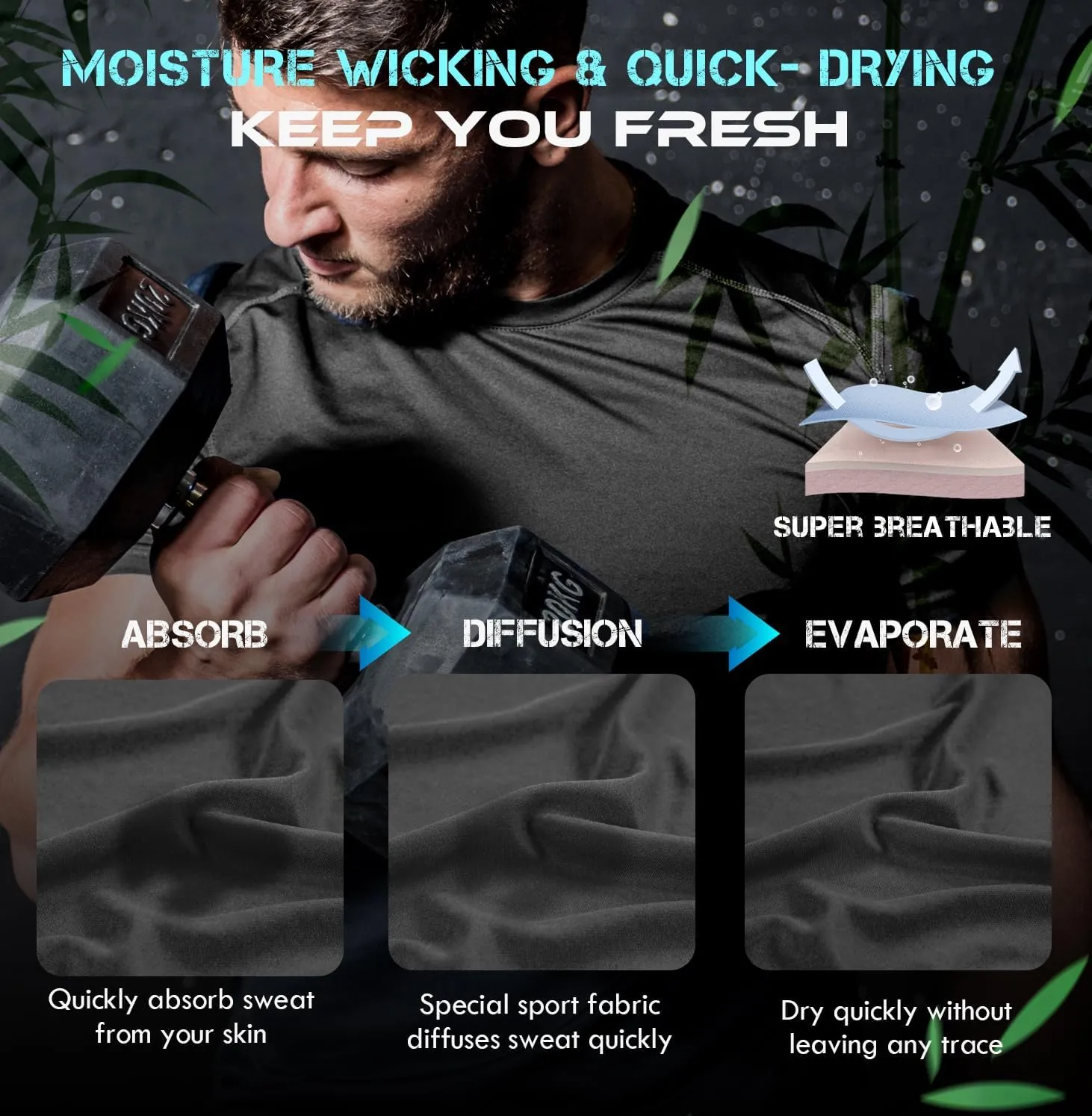Cooling Bamboo Viscose Workout T Shirts for Men Short Sleeve Quick Dry Fit Gym Tee Moisture Wicking Athletic UPF50 