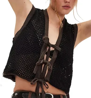 Crochet Tops for Women Knitted Summer Vest Hollow Out Button Down Shirts Short Sleeve Crop Tops Fashion Y2K Tee