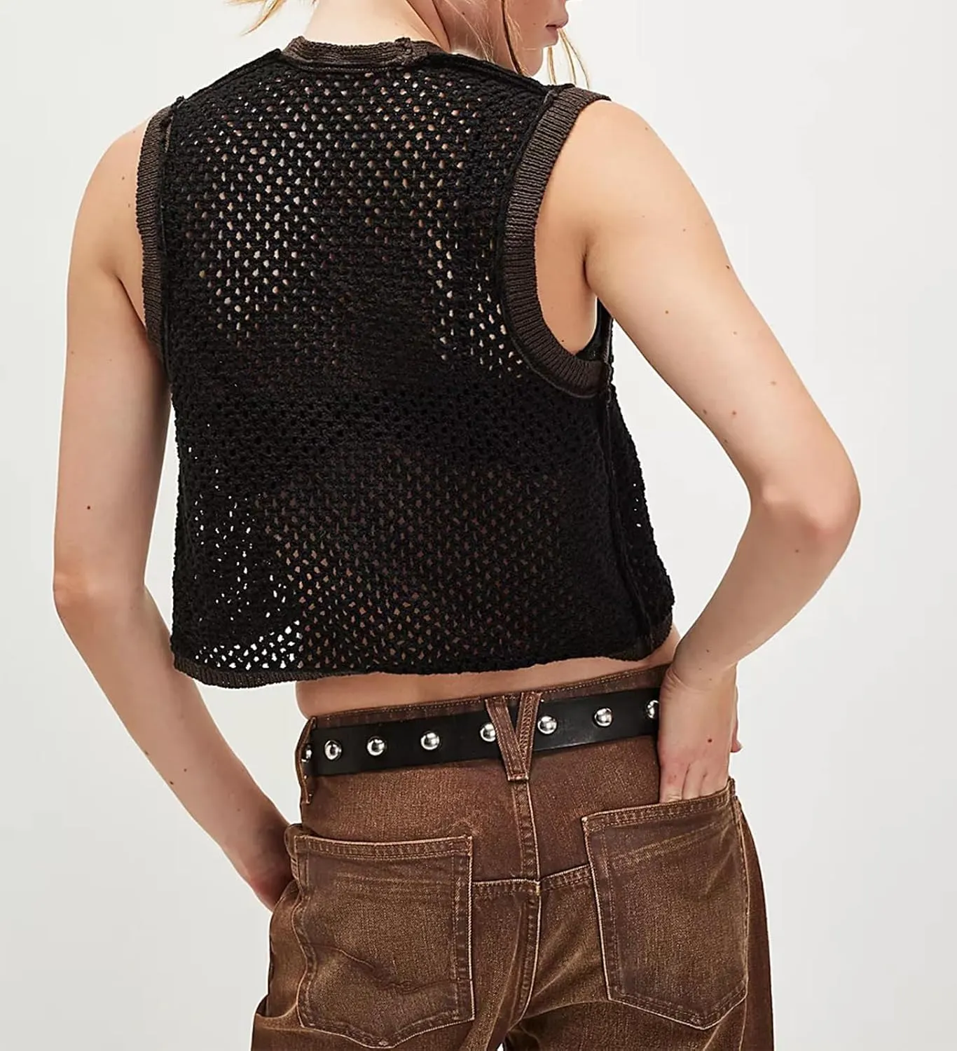 Crochet Tops for Women Knitted Summer Vest Hollow Out Button Down Shirts Short Sleeve Crop Tops Fashion Y2K Tee