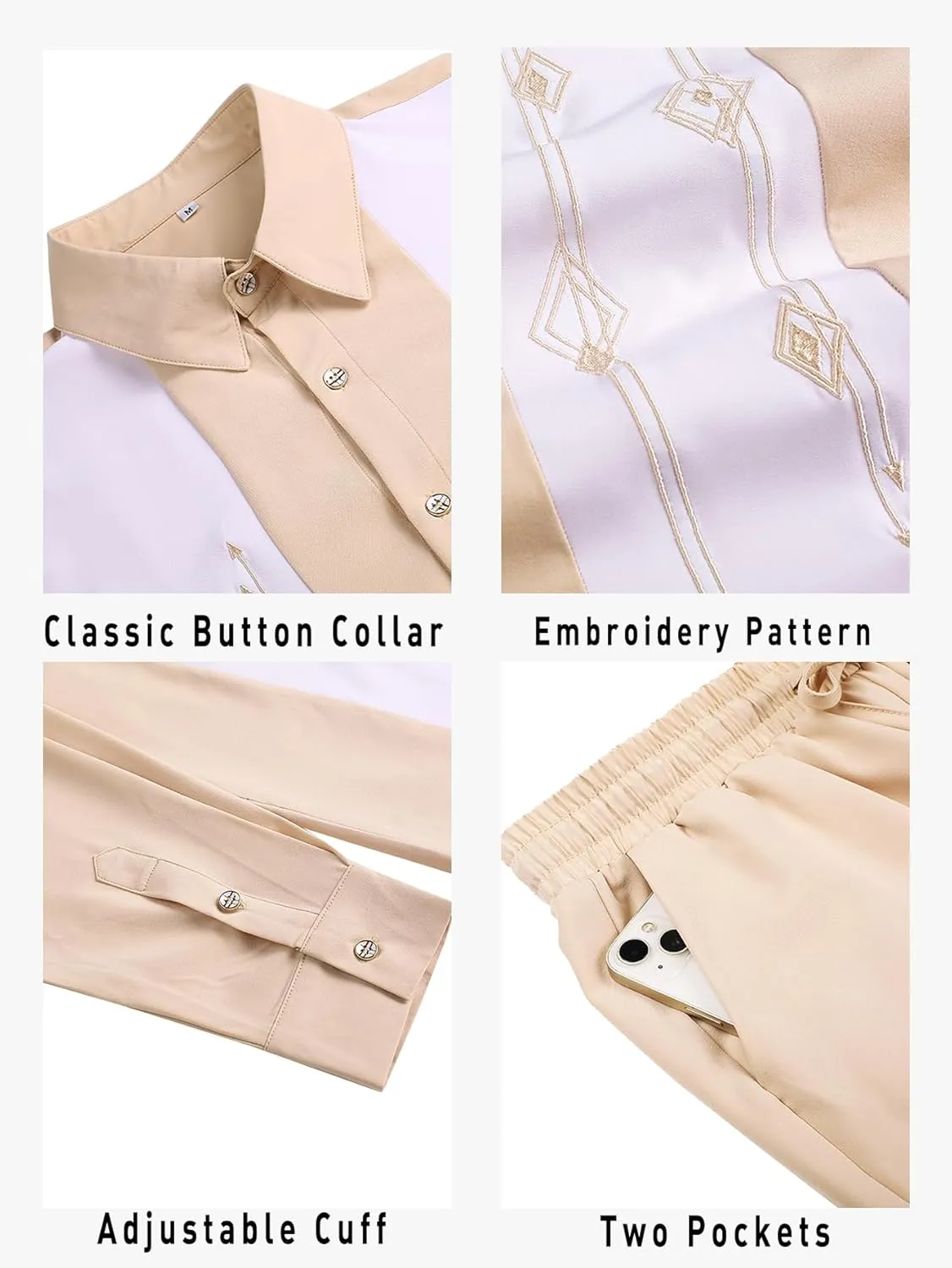 Daupanzees Men's Vintage 2 Piece Set 1950s Retro Bowling Button Down Shirt Outfit Casual Embroidered Shirt and Pant Sets