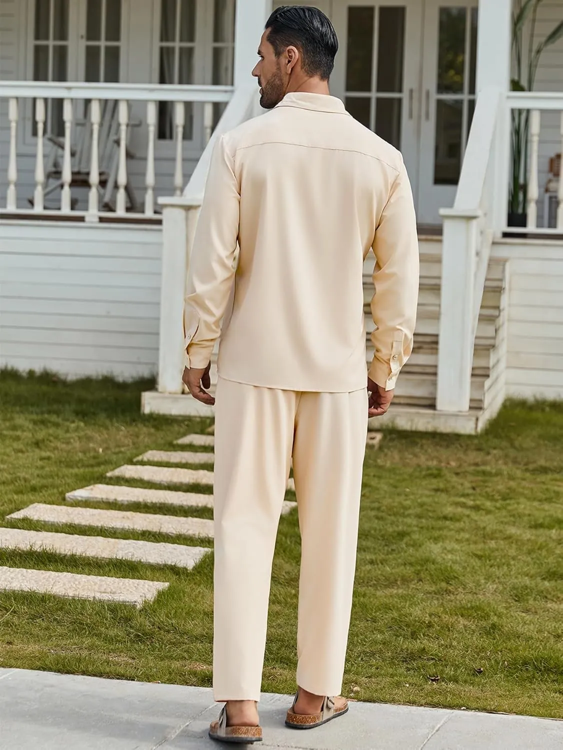 Daupanzees Men's Vintage 2 Piece Set 1950s Retro Bowling Button Down Shirt Outfit Casual Embroidered Shirt and Pant Sets