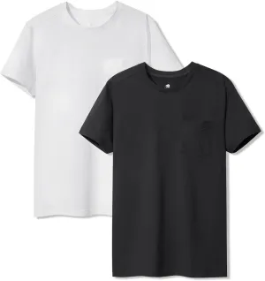DAVID ARCHY Men's Undershirt with Pocket, Soft Cotton T-Shirt, Moistrue-Wicking Tee 2 Pack