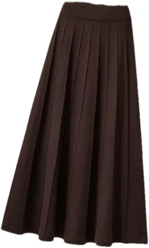 DBFBDTU Knitted Pleated Skirts for Women High Waist Skirt Office Ladies Midi Skirt
