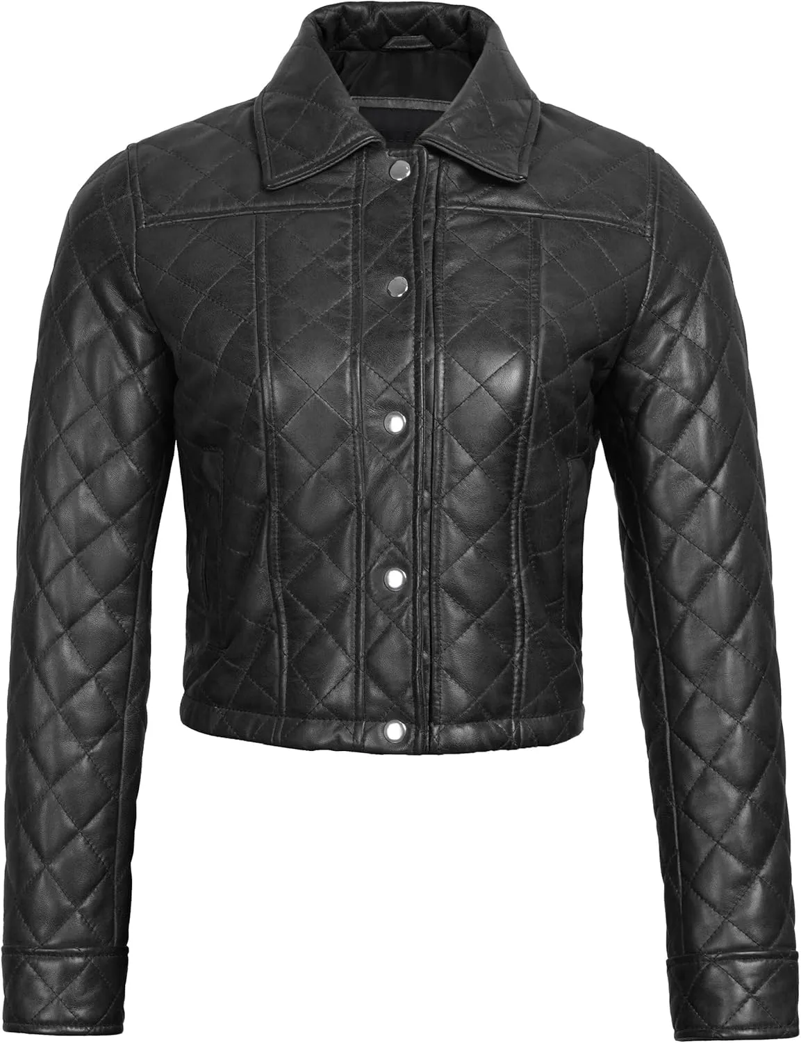 Decrum Cropped Leather Jacket Women  Trendy Black Short Real Lambskin Womens Leather Jacket