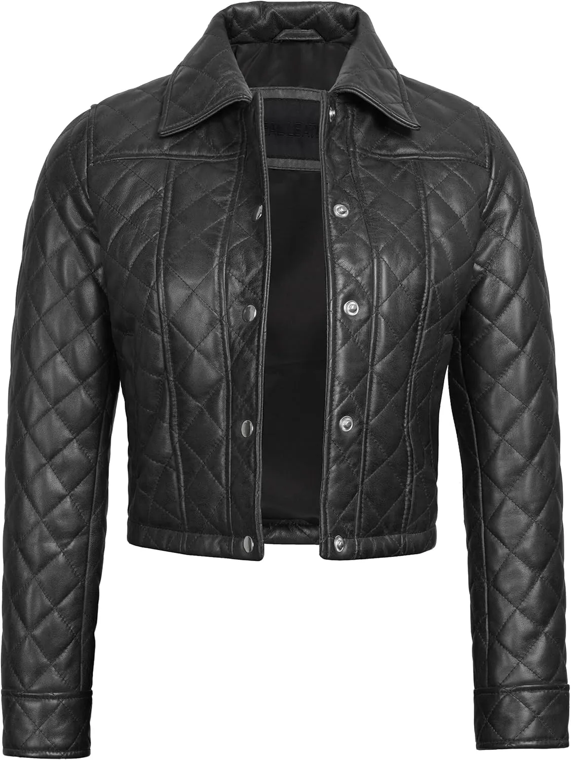 Decrum Cropped Leather Jacket Women  Trendy Black Short Real Lambskin Womens Leather Jacket