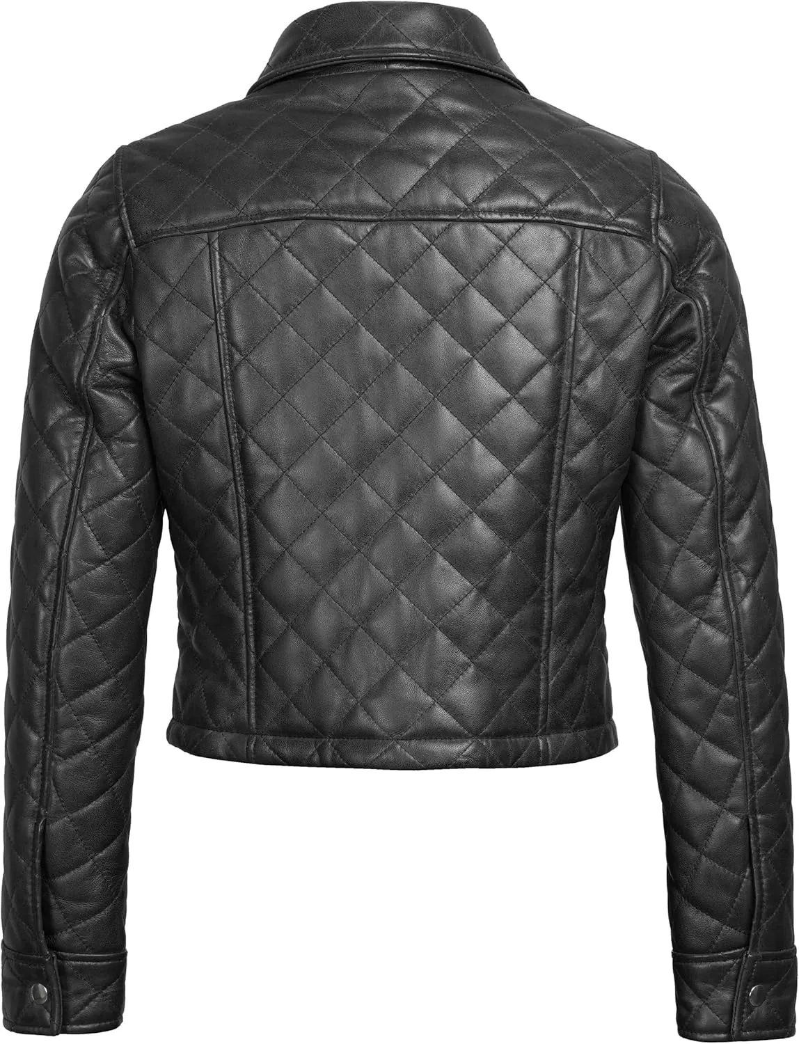 Decrum Cropped Leather Jacket Women  Trendy Black Short Real Lambskin Womens Leather Jacket