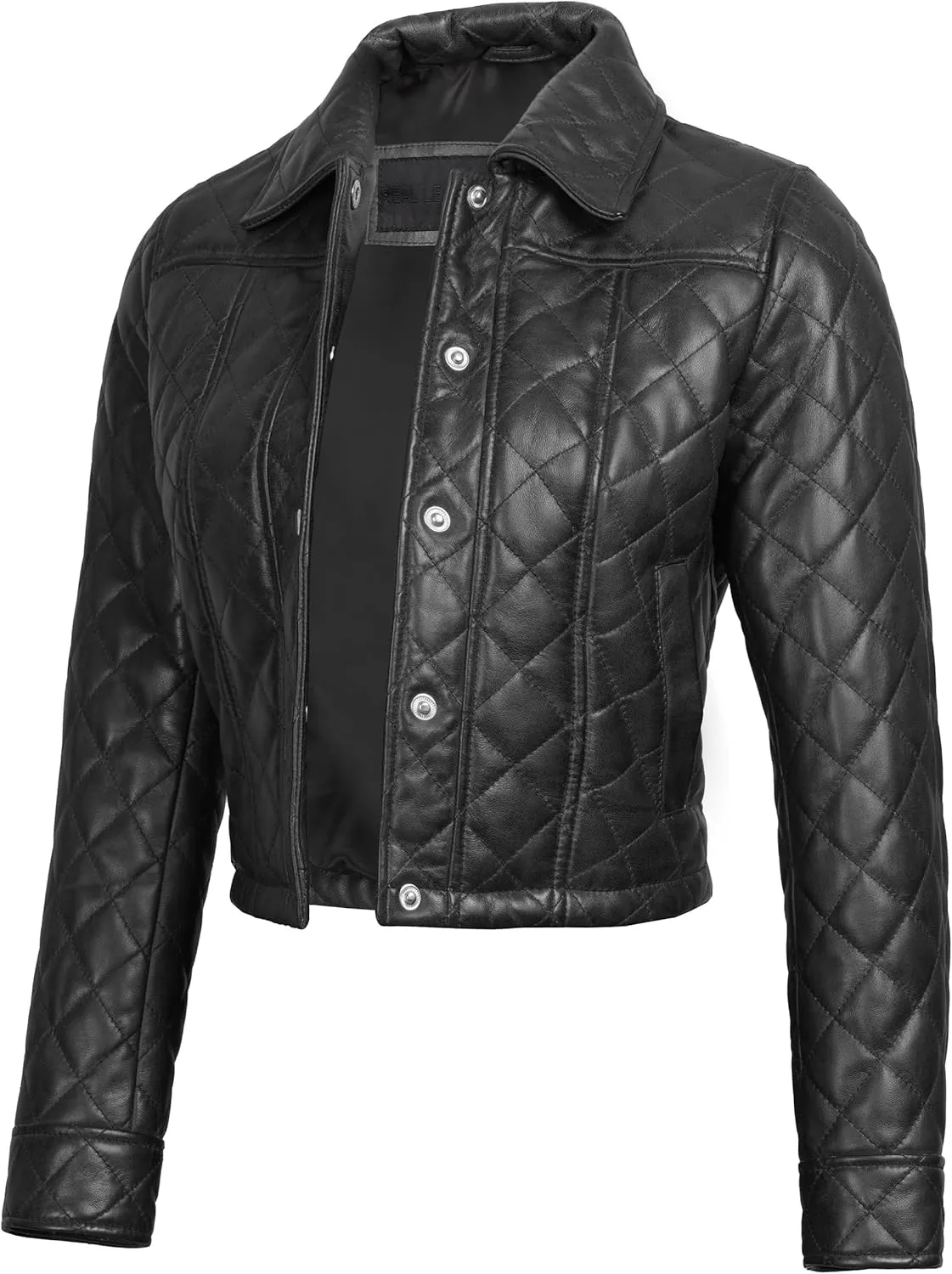 Decrum Cropped Leather Jacket Women  Trendy Black Short Real Lambskin Womens Leather Jacket