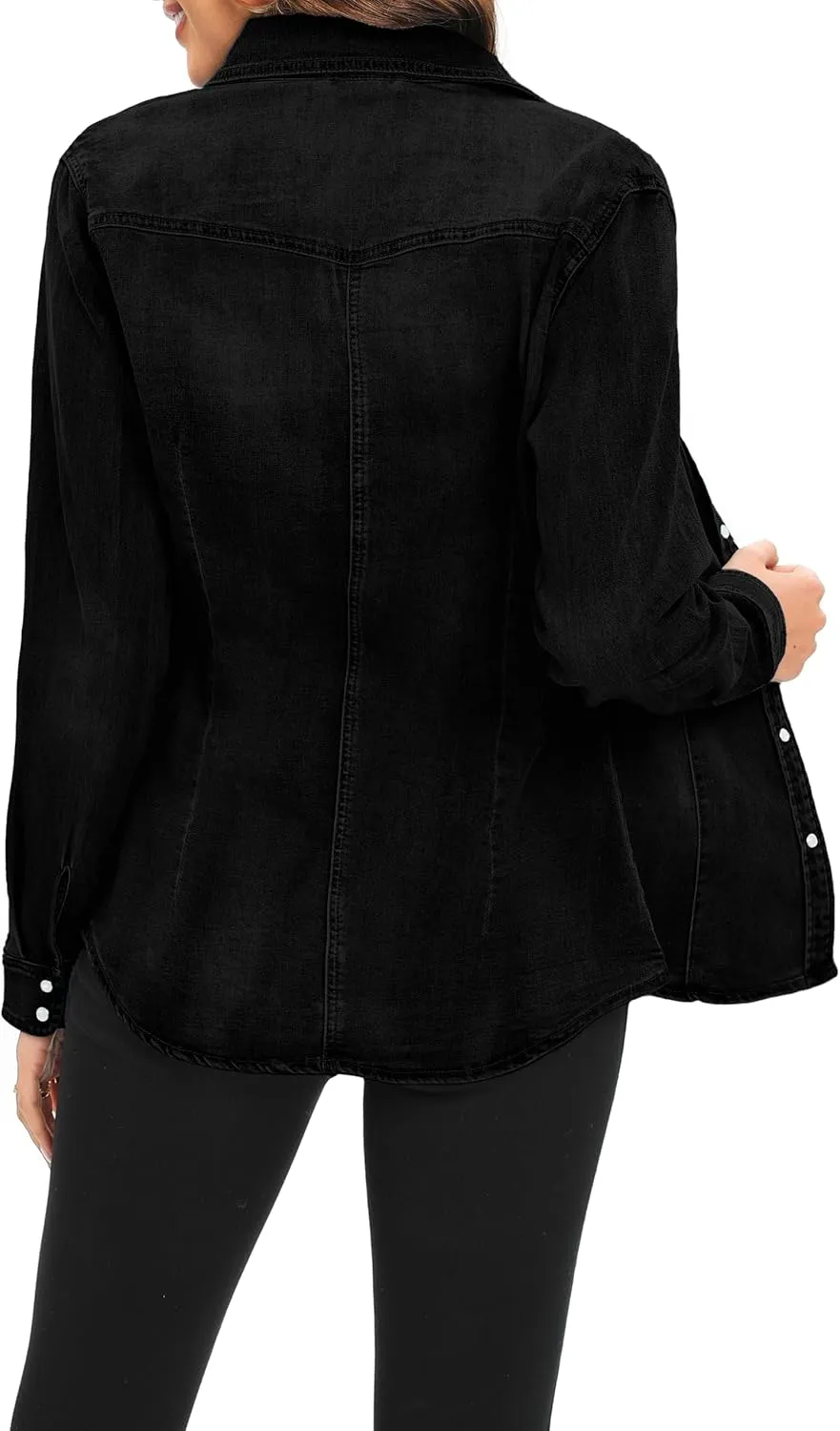 Denim Shirt for Women Long Sleeve Cotton Lightweight Fashion Denim Jacket for Women-2 Pockets