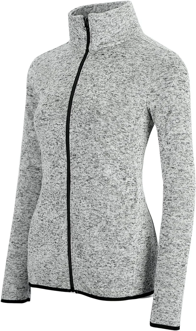 Dolcevida Women's Long Sleeve Sweater Fleece Zip Up Speckled Jacket with Pockets