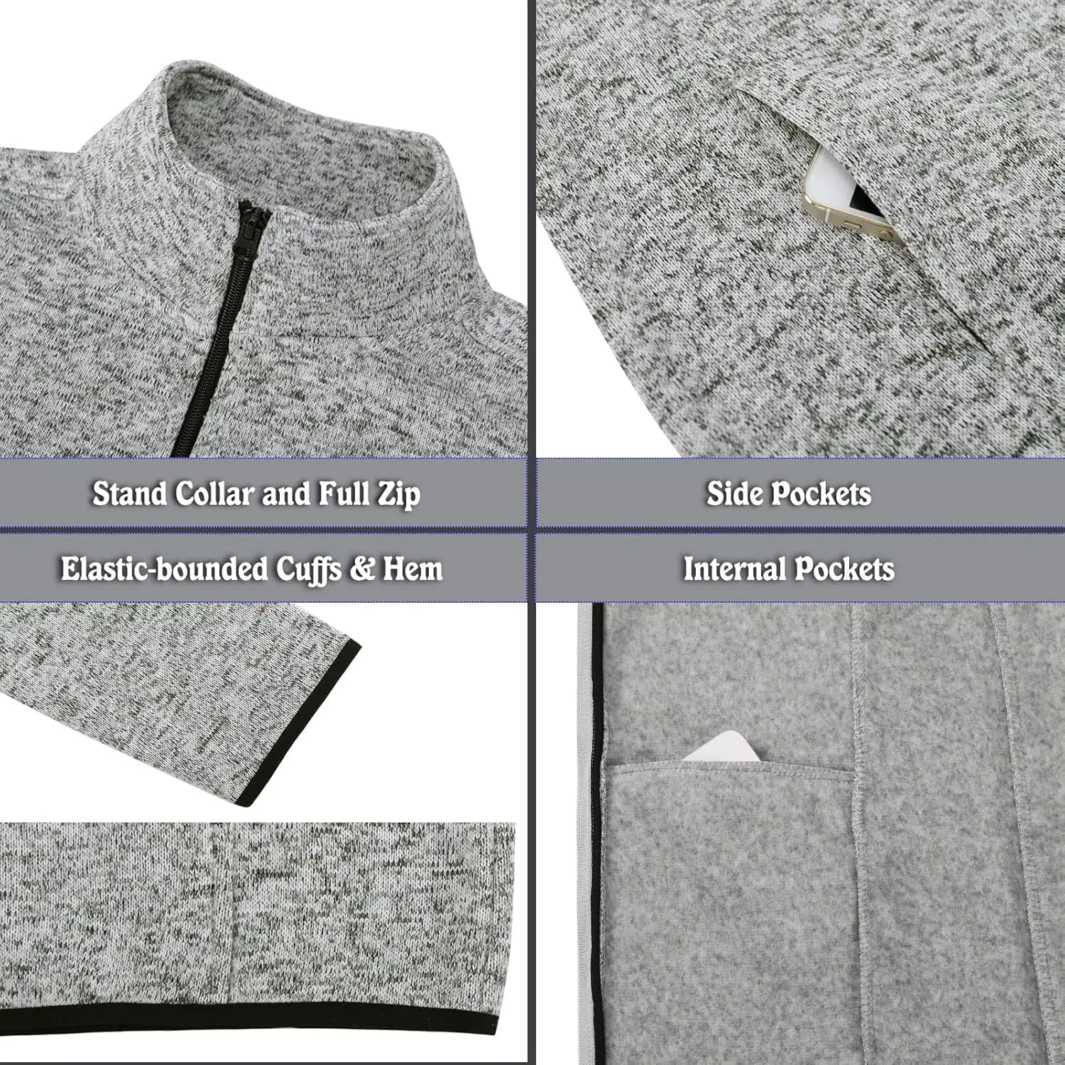 Dolcevida Women's Long Sleeve Sweater Fleece Zip Up Speckled Jacket with Pockets