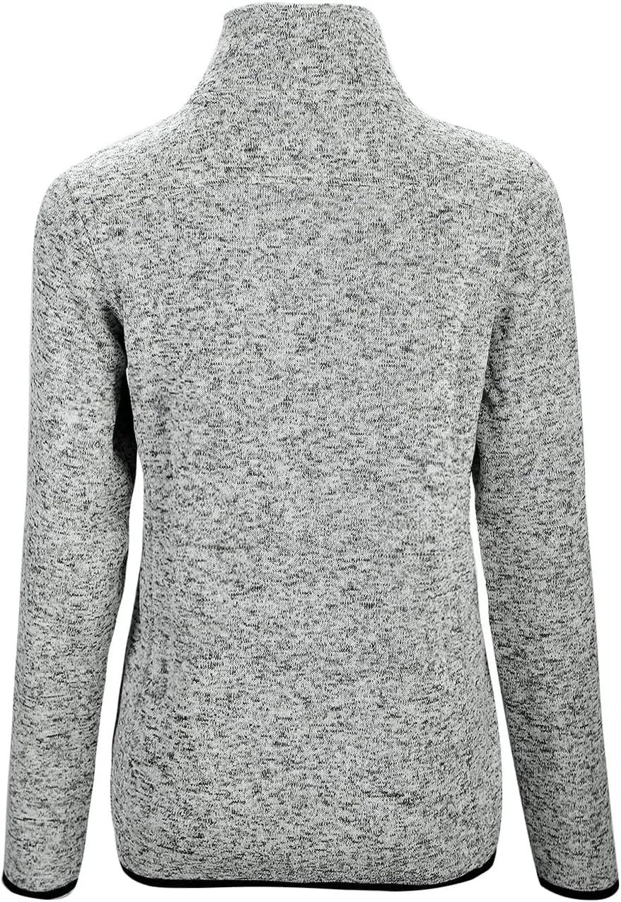 Dolcevida Women's Long Sleeve Sweater Fleece Zip Up Speckled Jacket with Pockets
