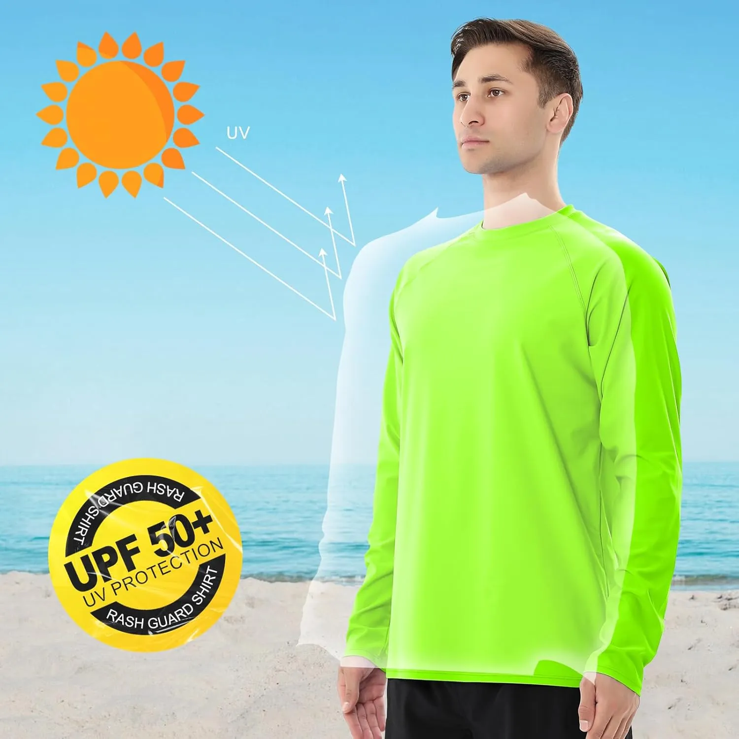 ESTAMICO 2 Pack Men Rash Guard Quick Dry Long Sleeve Swim Shirts UPF 50  UV Sun Protection Swim Tee