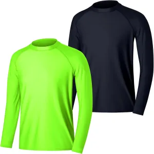 ESTAMICO 2 Pack Men Rash Guard Quick Dry Long Sleeve Swim Shirts UPF 50  UV Sun Protection Swim Tee