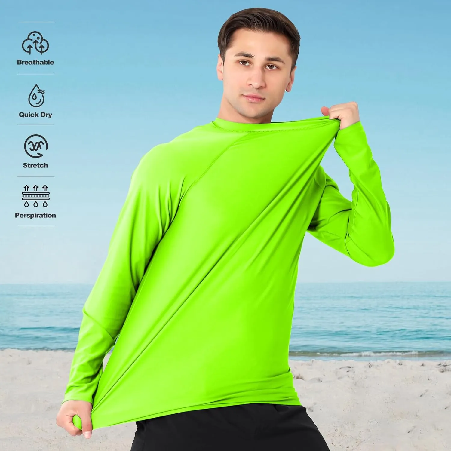 ESTAMICO 2 Pack Men Rash Guard Quick Dry Long Sleeve Swim Shirts UPF 50  UV Sun Protection Swim Tee