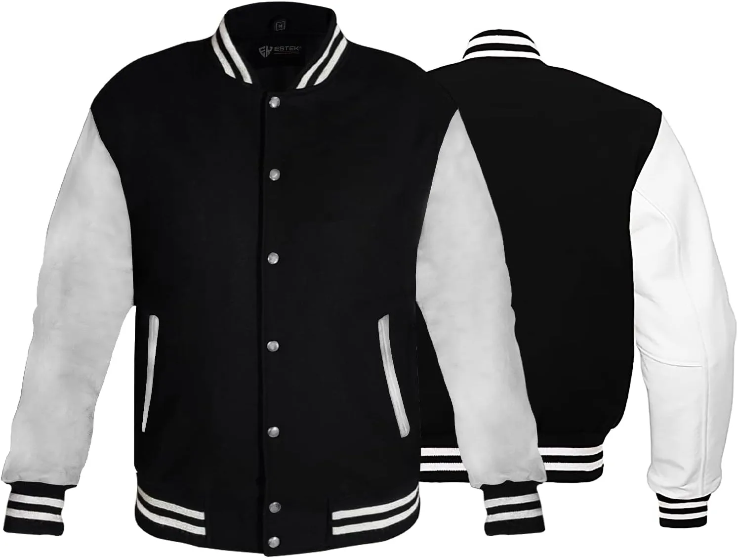 ESTEK Letterman Jackets Premium men's Varsity Jacket for School College Baseball Bomber Jacket with Genuine Leather Sleeves