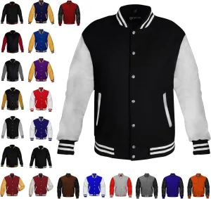 ESTEK Letterman Jackets Premium men's Varsity Jacket for School College Baseball Bomber Jacket with Genuine Leather Sleeves