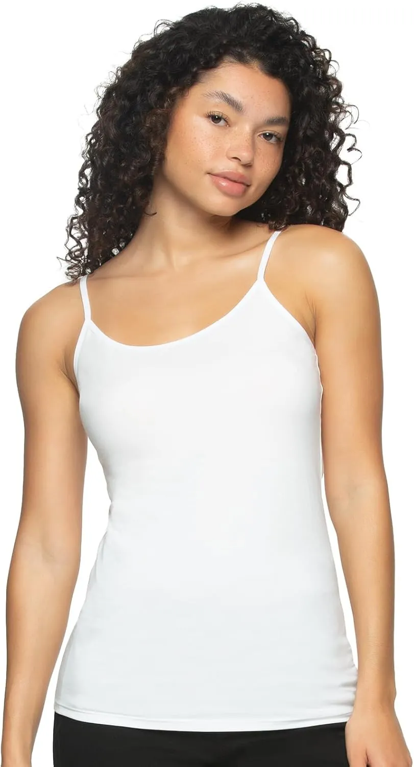 Felina Cotton Modal Camisole, White, Large - Women's Stretch Tank Top for Under Clothes