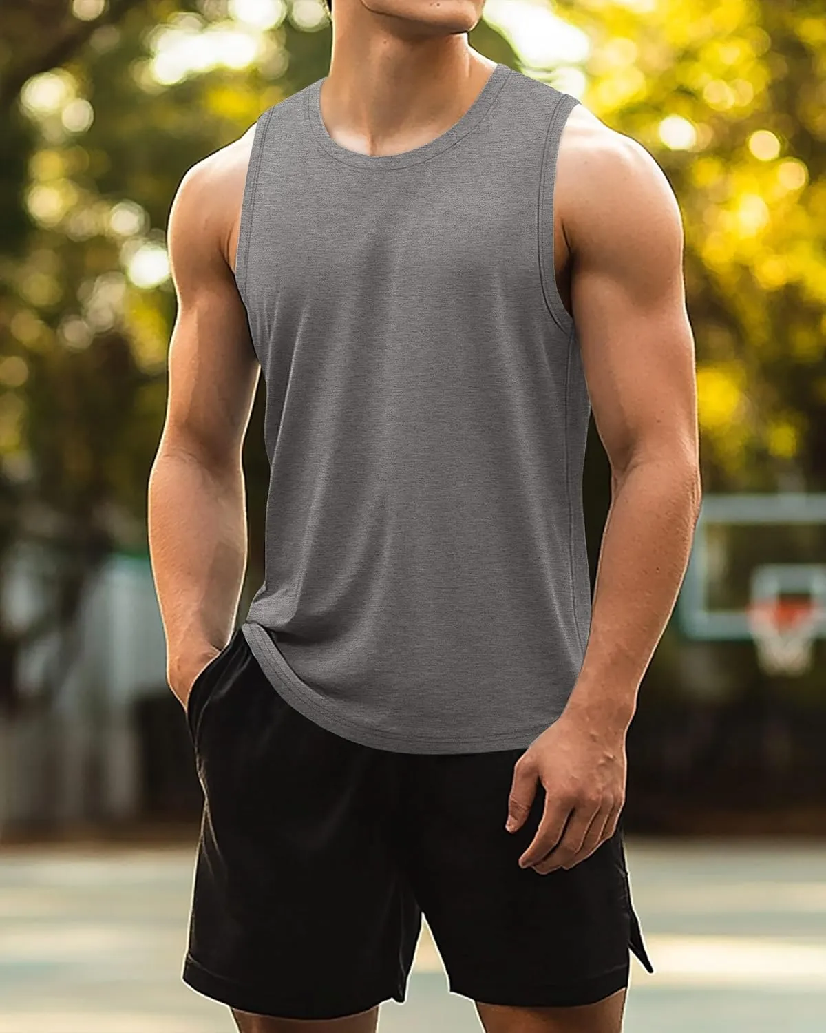 Ficerd 3 Pack Men's Big Tall Tank Tops, Cotton Moisture Wicking Muscle Shirts Sleeveless Solid Color Basic Tee Shirts