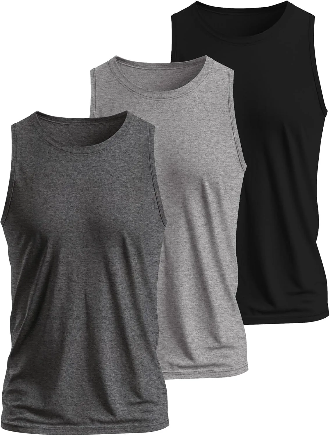 Ficerd 3 Pack Men's Big Tall Tank Tops, Cotton Moisture Wicking Muscle Shirts Sleeveless Solid Color Basic Tee Shirts