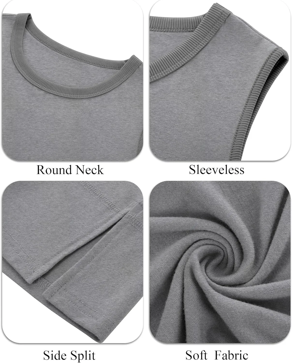 Ficerd 3 Pack Women's Sleeveless Tank Tops, Cotton Summer Crewneck Split Side Ribbed Trim Loose T-Shirt Casual Basic Tee Vest