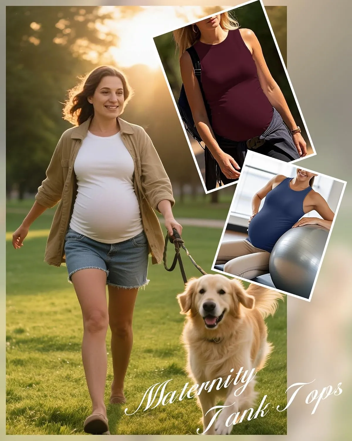 Ficerd 4 Pack Women's Maternity Tank Tops, Side Ruched Sleeveless Pregnancy Shirts Summer Comfy Round Neck Maternity Vest Tee