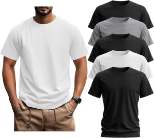 Ficerd 5 Pack Men's Big and Tall Shirts Short Sleeve Cotton Tee Summer Crew Neck Oversize Top Loose Fit Shirt Multipack