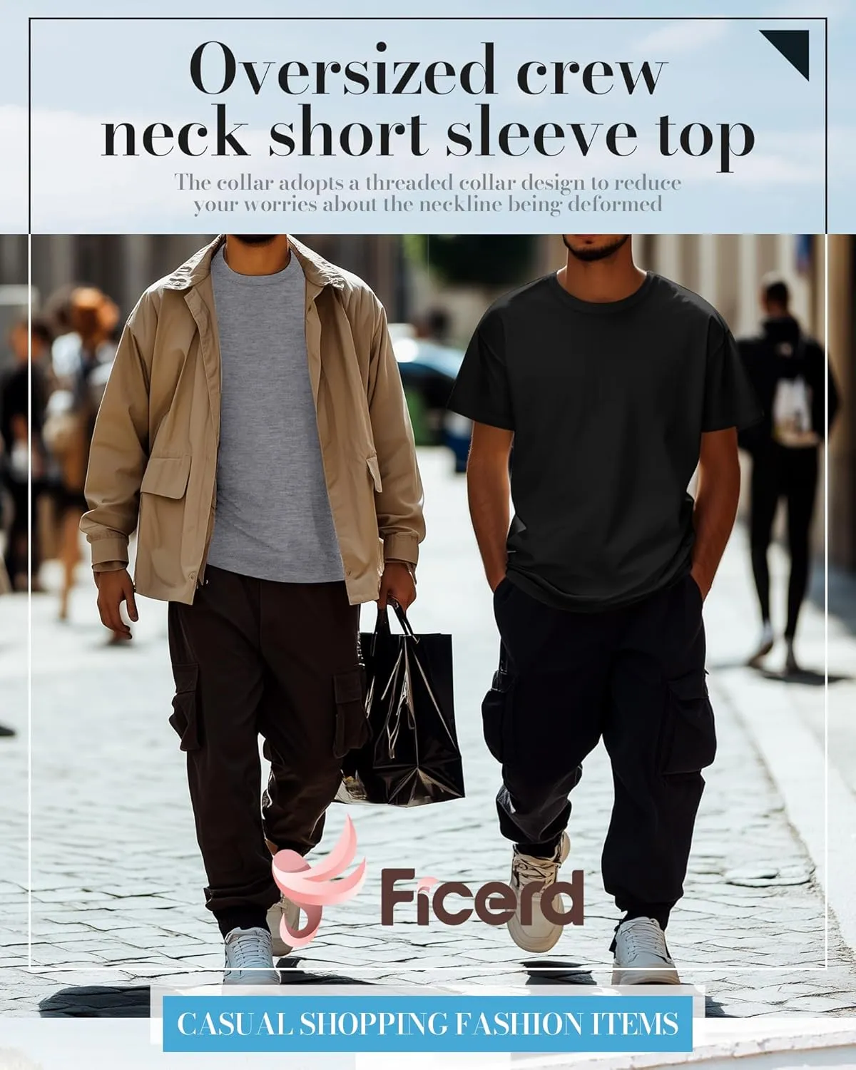 Ficerd 5 Pack Men's Big and Tall Shirts Short Sleeve Cotton Tee Summer Crew Neck Oversize Top Loose Fit Shirt Multipack