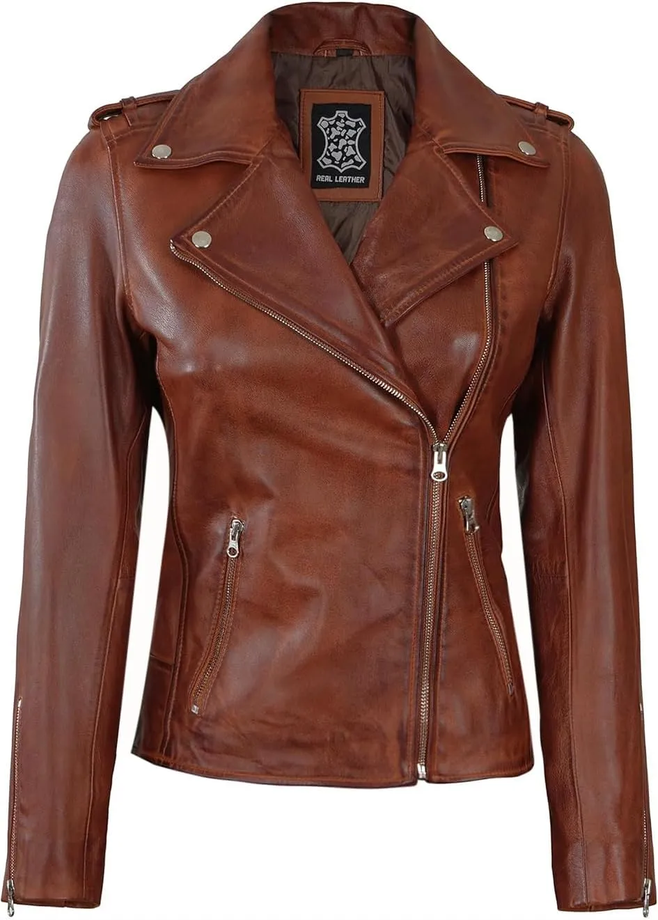 fjackets Moto Style Women's Real Leather Asymmetrical Jacket - Year-Round Statement Piece