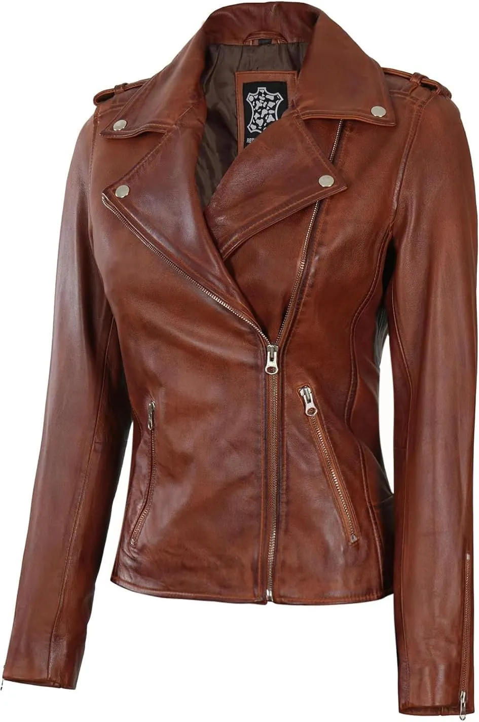 fjackets Moto Style Women's Real Leather Asymmetrical Jacket - Year-Round Statement Piece