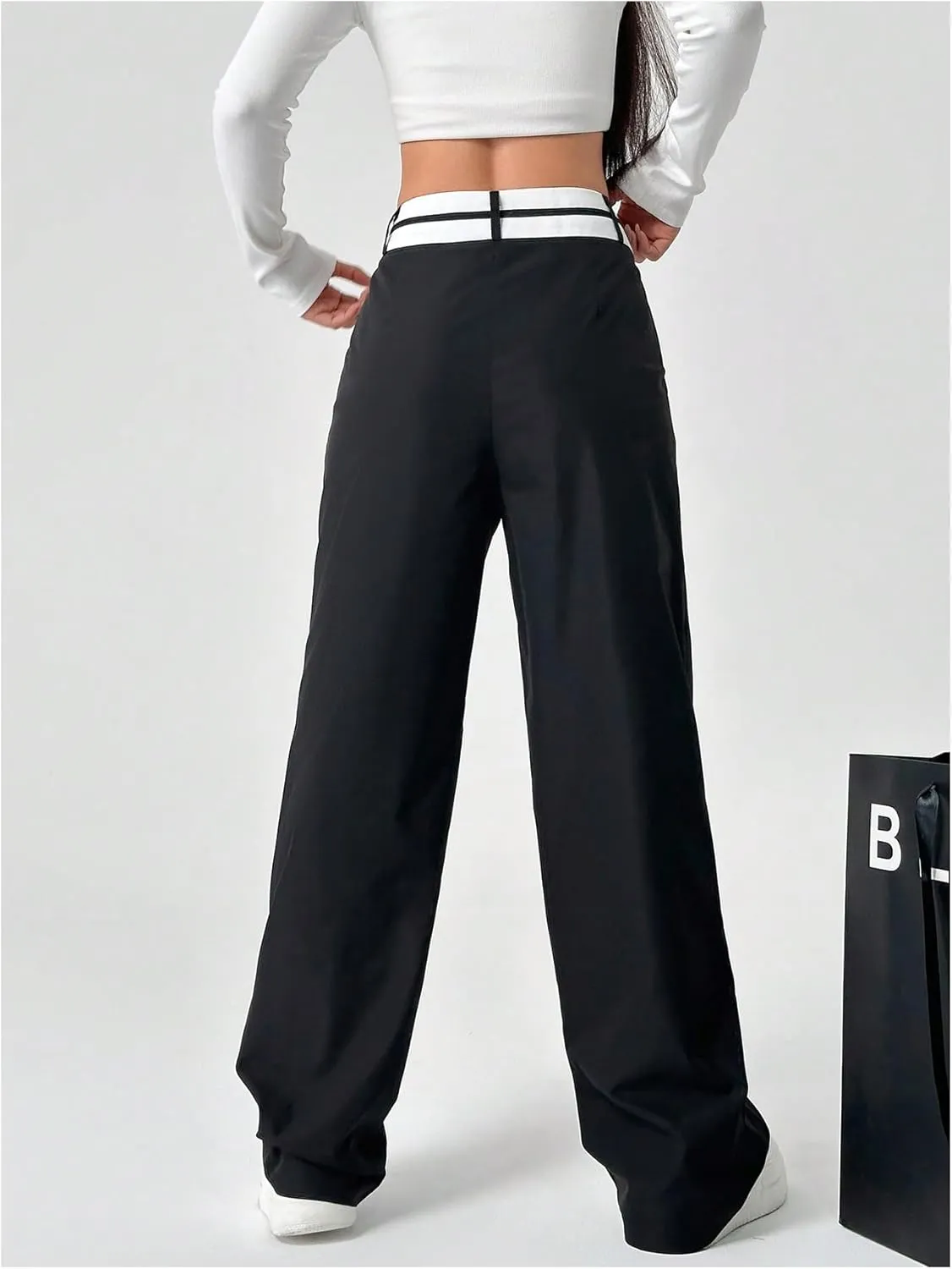Floerns Women's Asymmetric Waist Zipper Trousers Straight Leg Pants with Pockets
