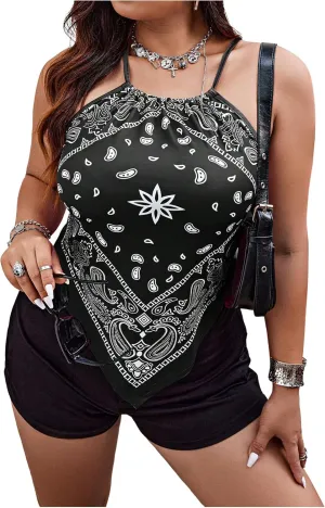 Floerns Women's Plus Size Tribal Print Cami Top Sleeveless Hanky Hem Boho Camisole