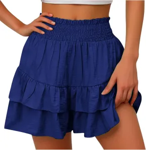 Flowy Shorts for Women 2025 High Waisted Ruffle Summer Casual Skorts Cute Pleated Beach Short Pants Swing Mini Skirts