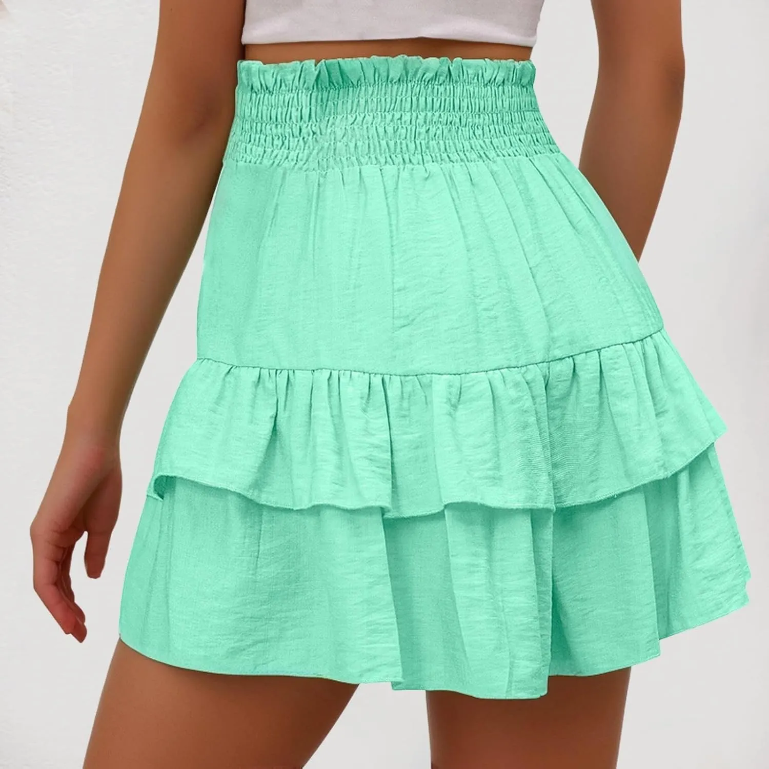 Flowy Shorts for Women Casual High Waisted Boho Floral Butterfly Beach Skorts Y2K Layered Ruffle Wrap Mini Short Pants