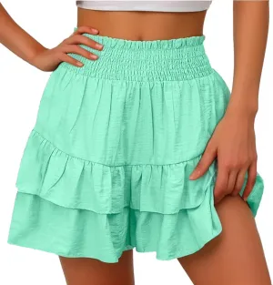 Flowy Shorts for Women Casual High Waisted Boho Floral Butterfly Beach Skorts Y2K Layered Ruffle Wrap Mini Short Pants