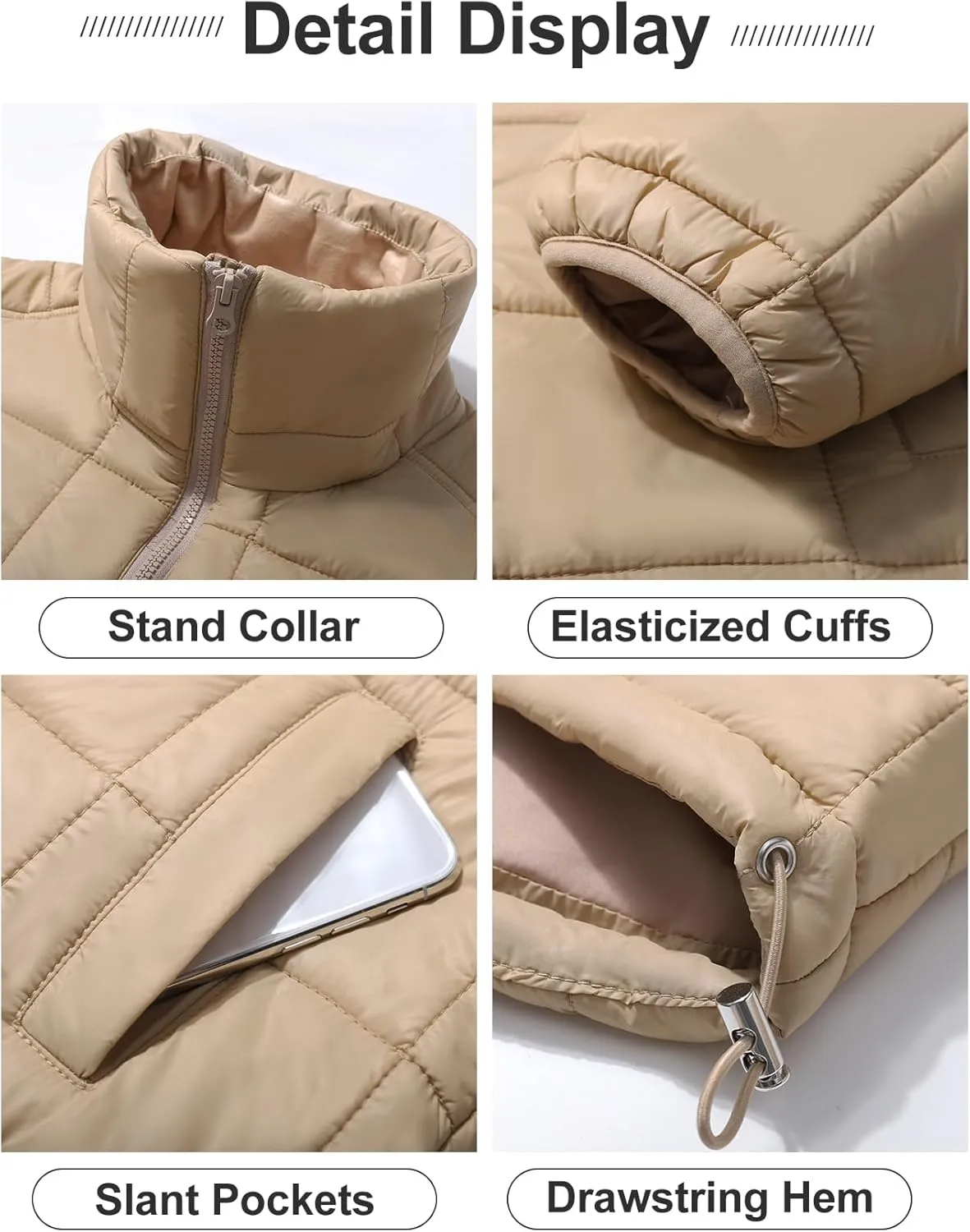 Flygo Women Lightweight Quilted Puffer Jacket Long Sleeve Zip Packable Down Jackets Coat
