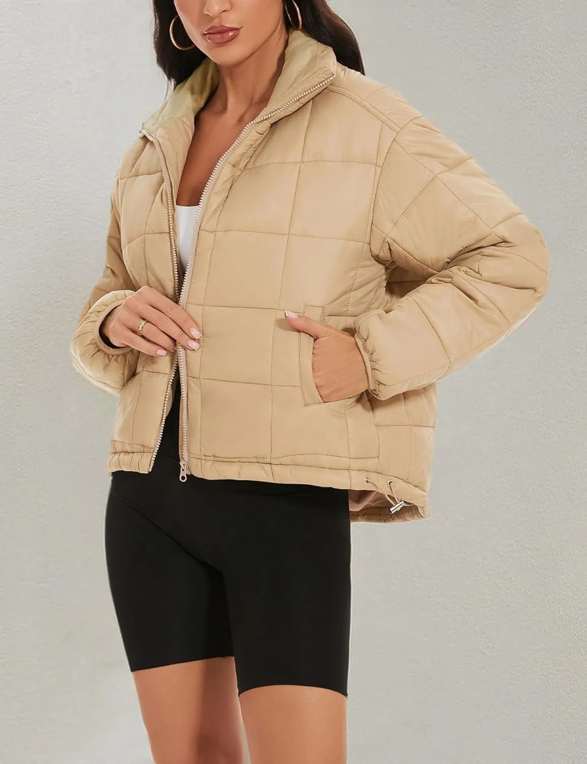 Flygo Women Lightweight Quilted Puffer Jacket Long Sleeve Zip Packable Down Jackets Coat