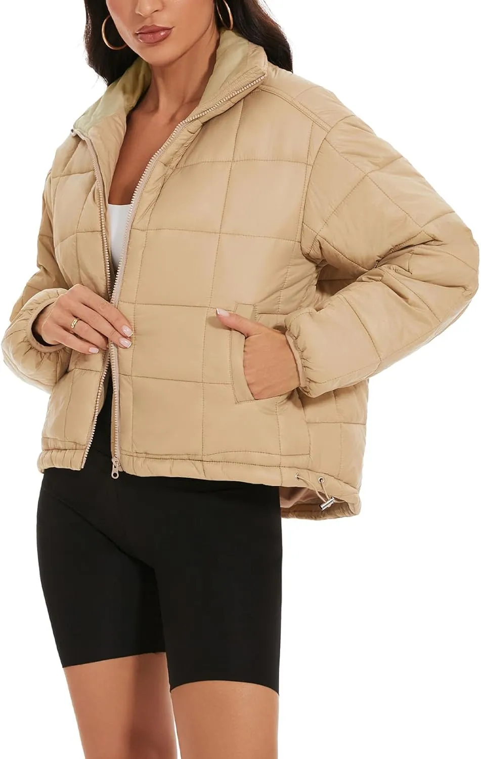 Flygo Women Lightweight Quilted Puffer Jacket Long Sleeve Zip Packable Down Jackets Coat