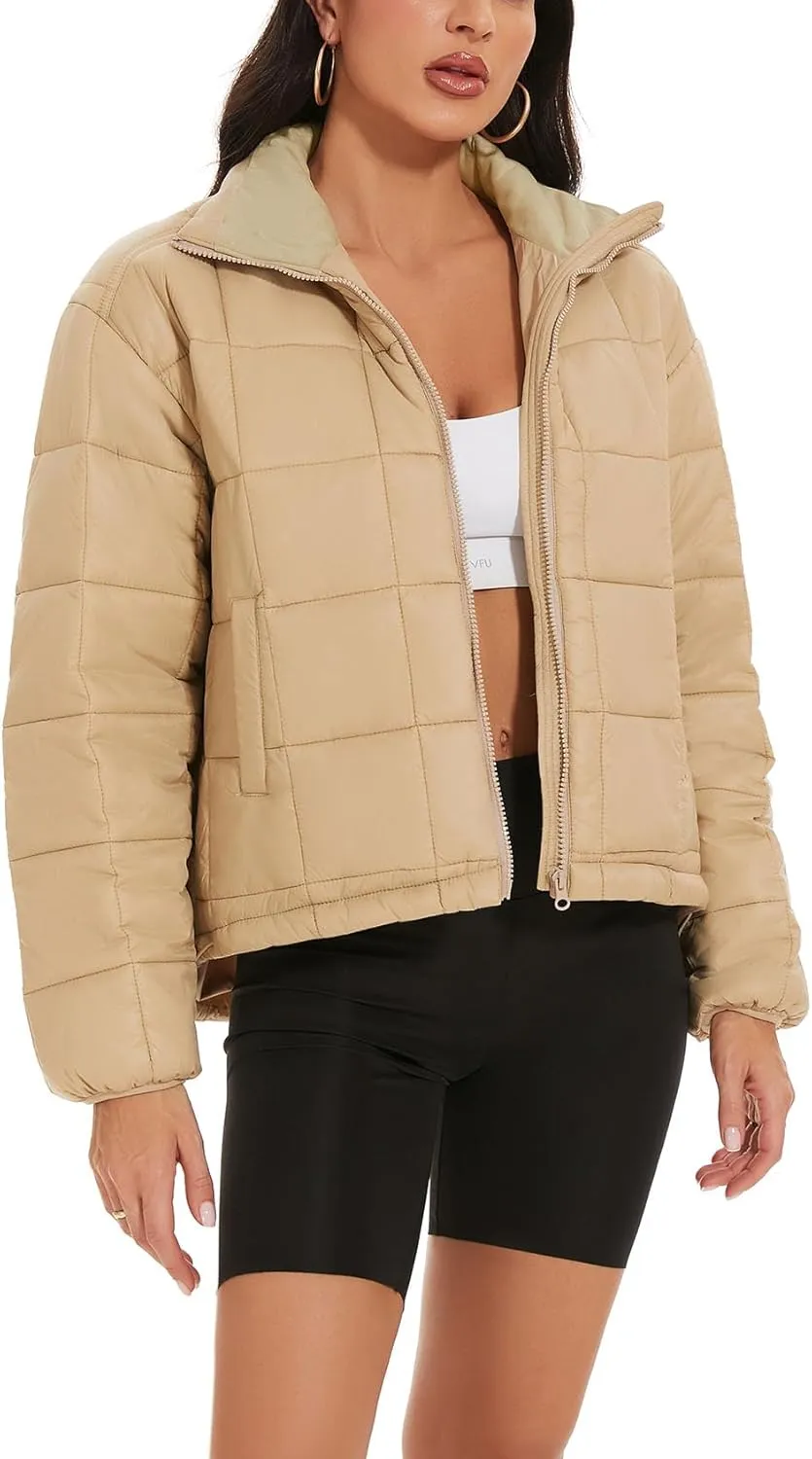 Flygo Women Lightweight Quilted Puffer Jacket Long Sleeve Zip Packable Down Jackets Coat