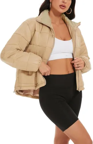 Flygo Women Lightweight Quilted Puffer Jacket Long Sleeve Zip Packable Down Jackets Coat