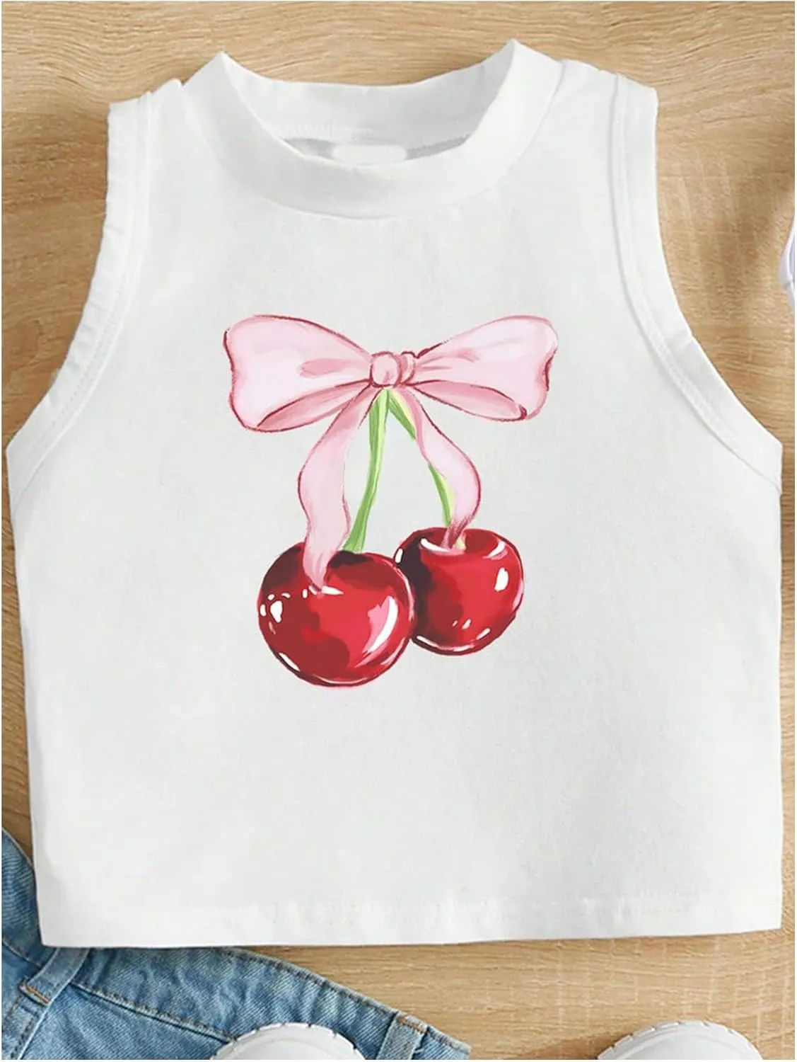 Girl's Glitter Heart Print Tank Top Sleeveless Crew Neck Loose Fit Casual Shirts