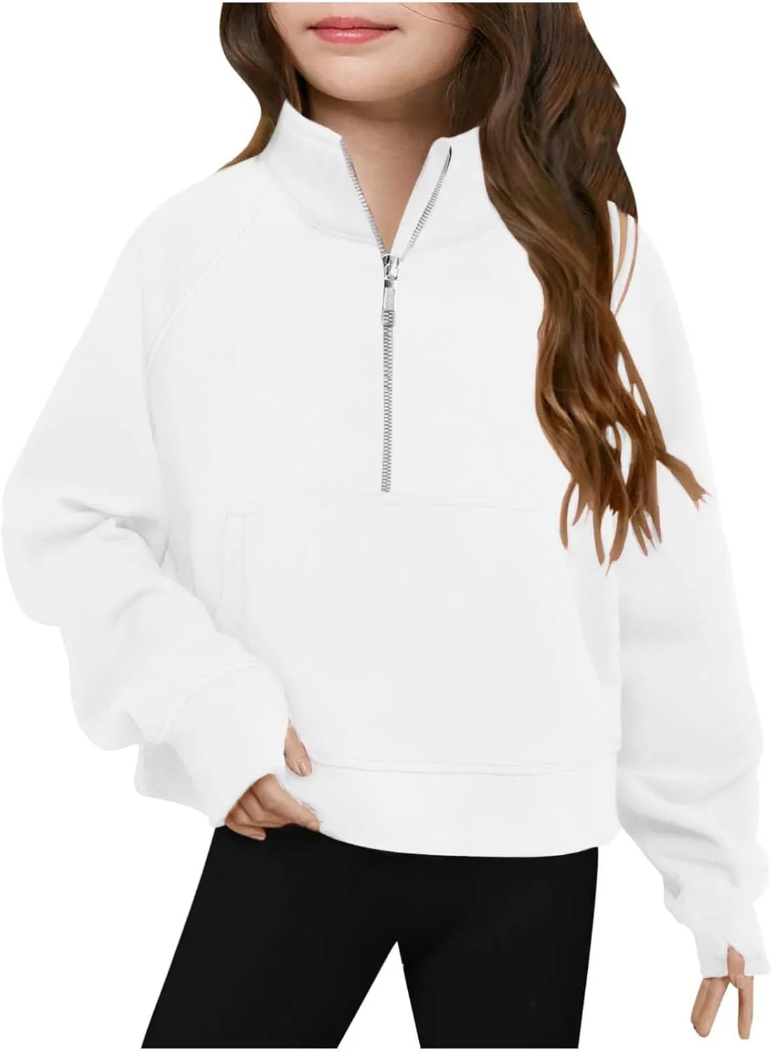 Girls Half Zip Oversized Hoodies Casual Long Sleeve Pullover Shirts with Big Pockets Teen Girls Preppy Clothes