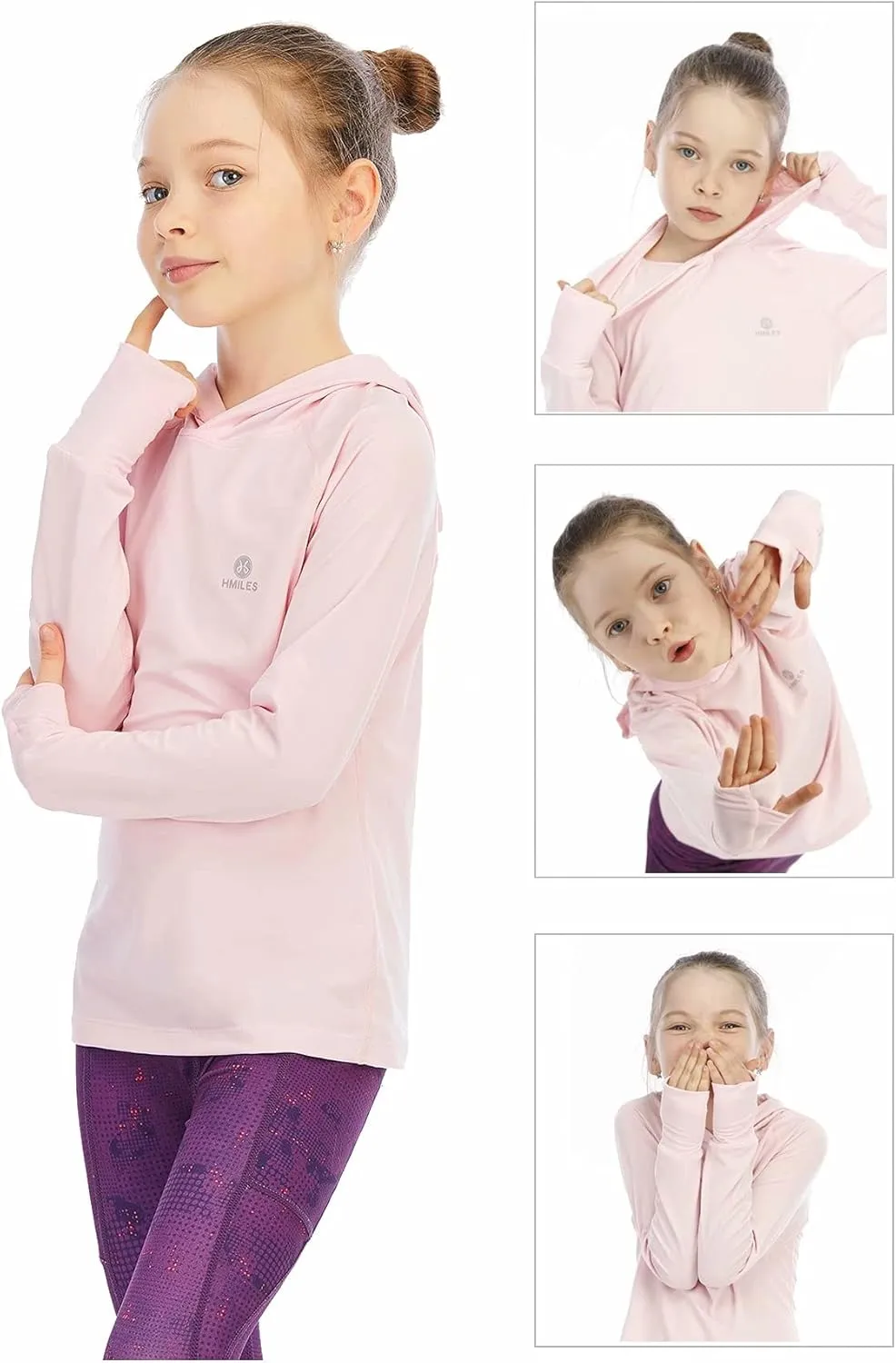 Girls Long Sleeve Shirt UPF50  Lightweight Hoodie Thin Active Tee Workout Running Pullover Top with Thumb Hole 3-12Years
