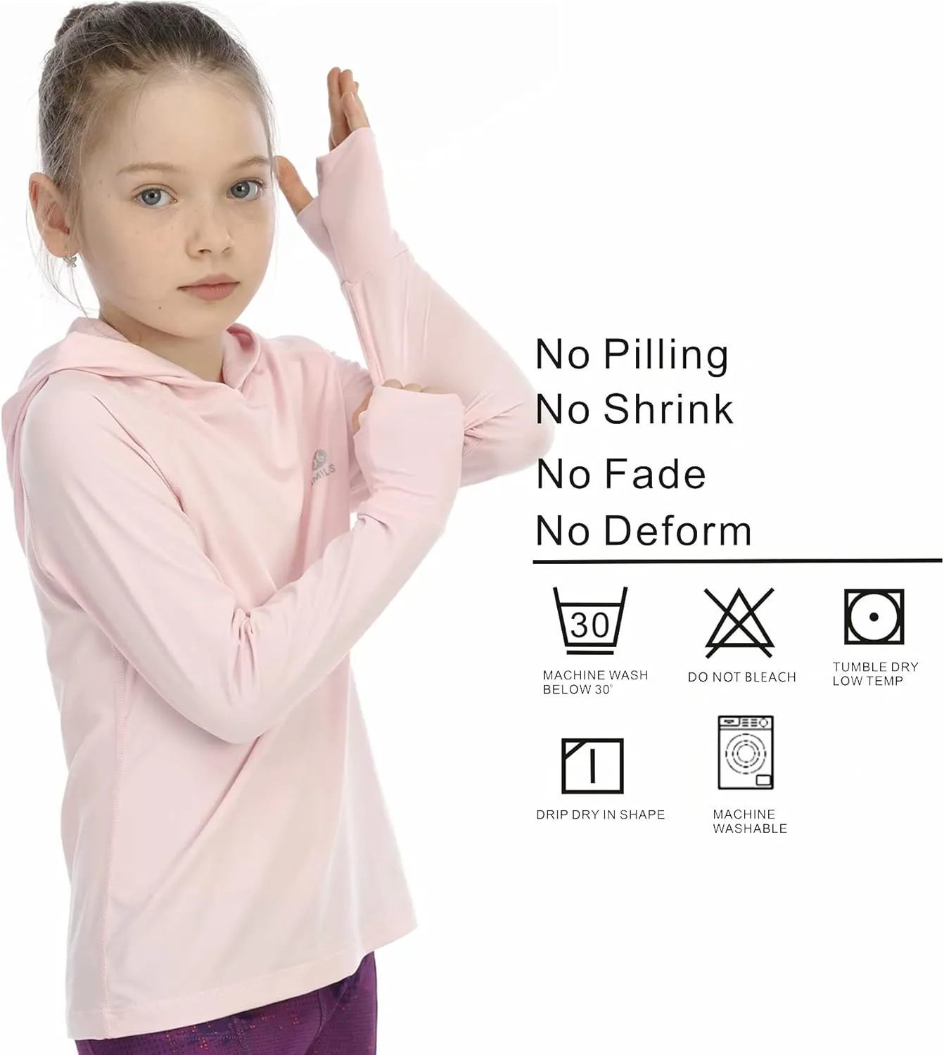 Girls Long Sleeve Shirt UPF50  Lightweight Hoodie Thin Active Tee Workout Running Pullover Top with Thumb Hole 3-12Years
